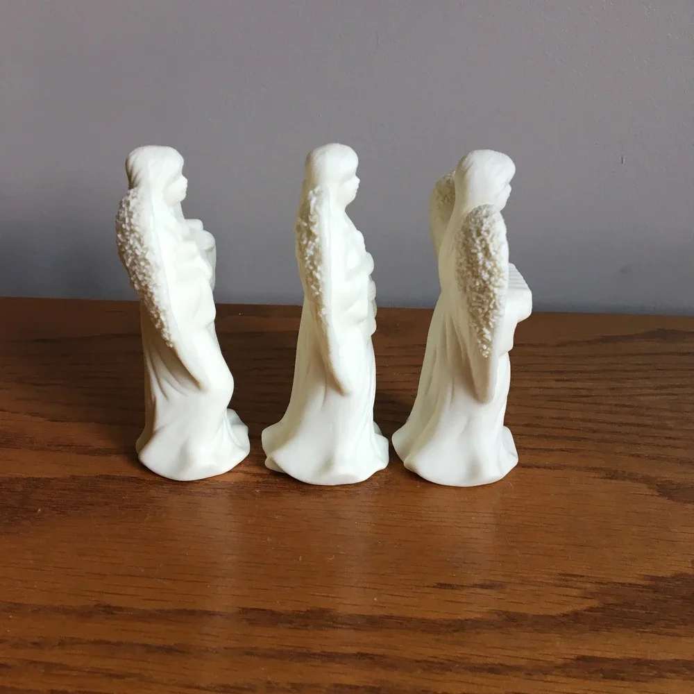 Vintage Angel Figurines‎ Set of 3 White Porcelain Bisque Instruments Musical